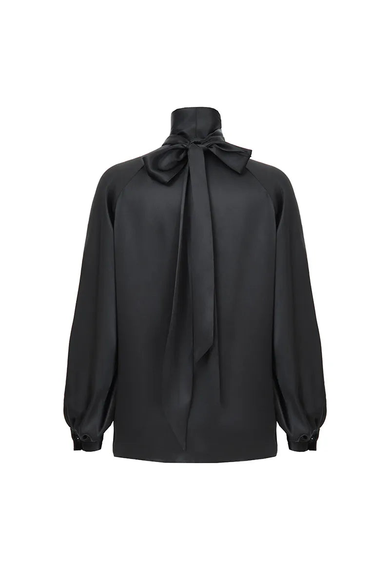 Silk Long Sleeve Blouse with Wrap Neck