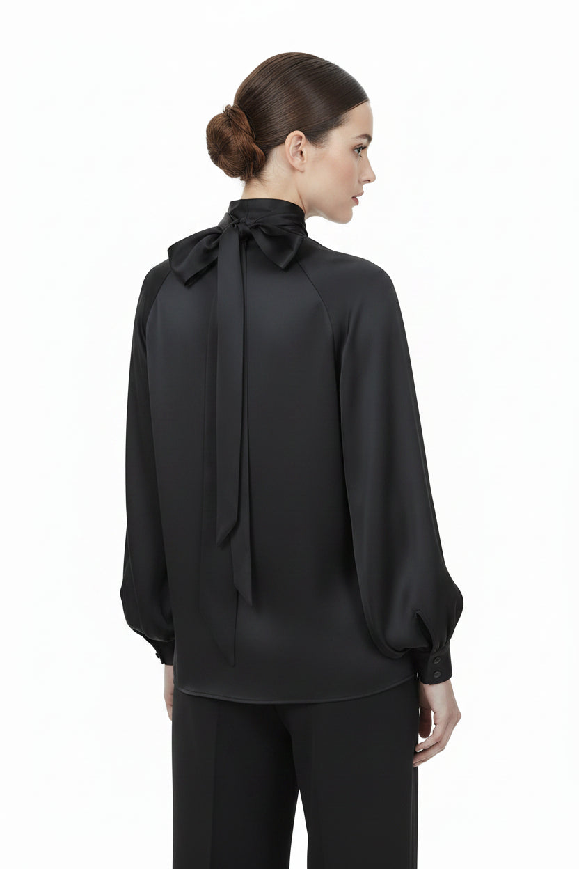 Silk Long Sleeve Blouse with Wrap Neck