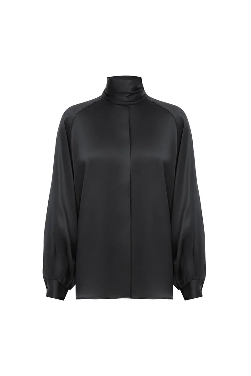 Silk Long Sleeve Blouse with Wrap Neck