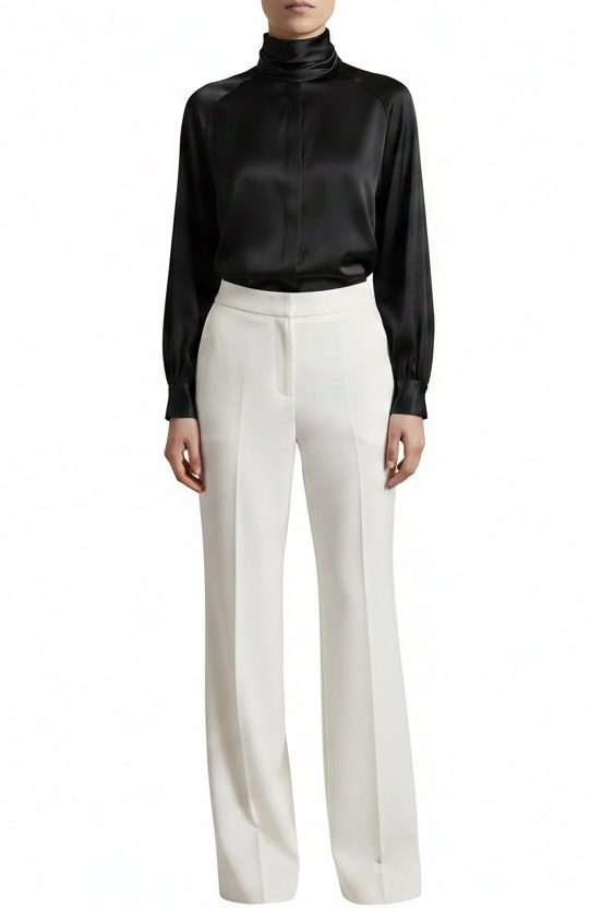 Silk Long Sleeve Blouse with Wrap Neck
