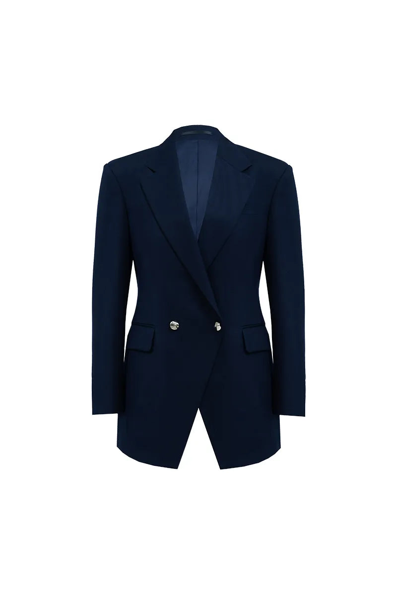 2 BUTTON RAW SILK NAVY BLAZER