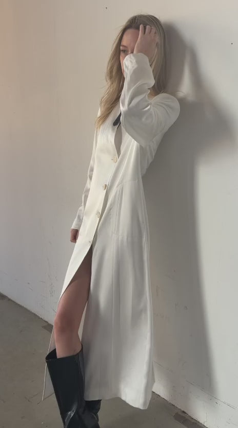 Vintage shawl-collar, wrap-front long coat