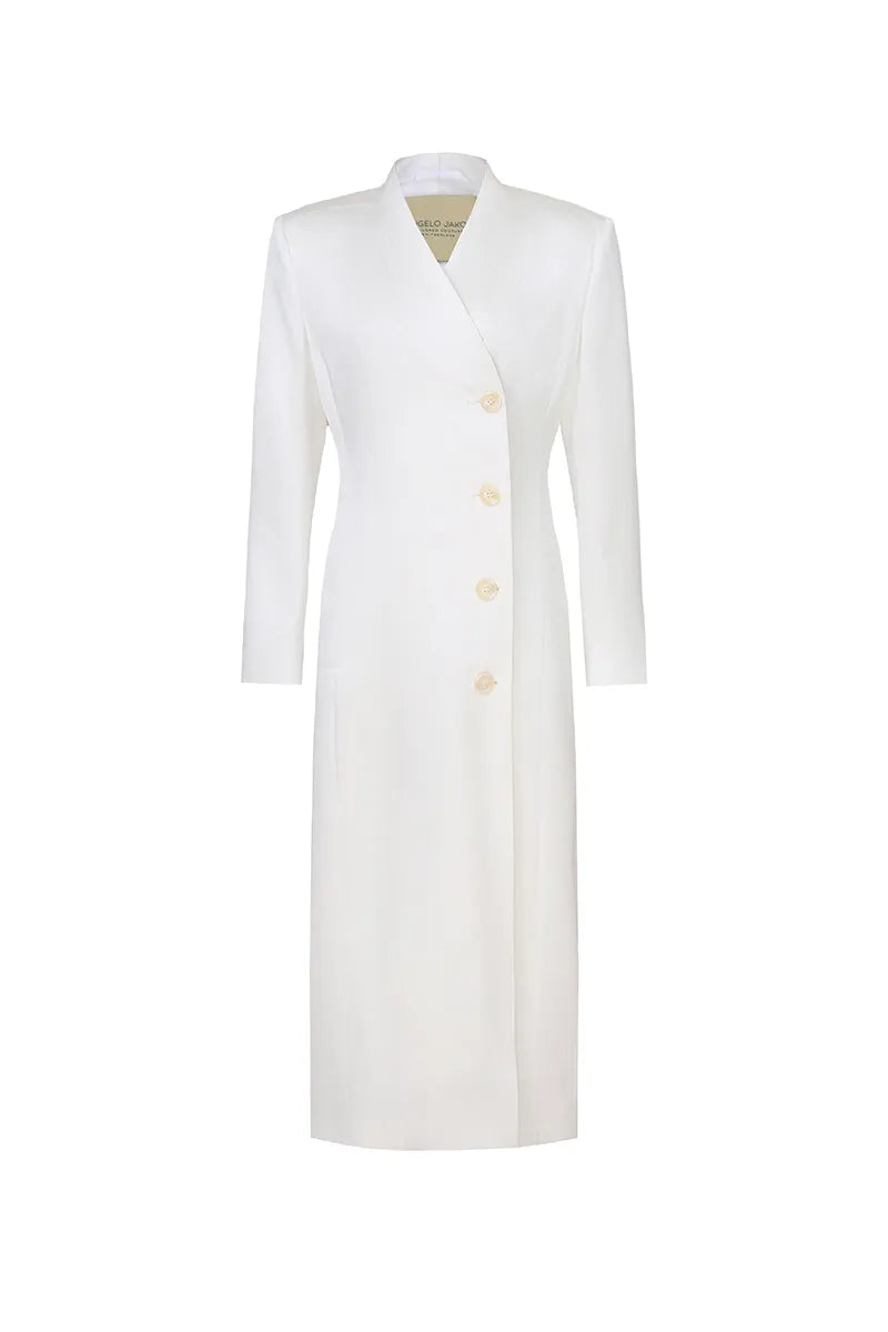 Vintage shawl-collar, wrap-front long coat