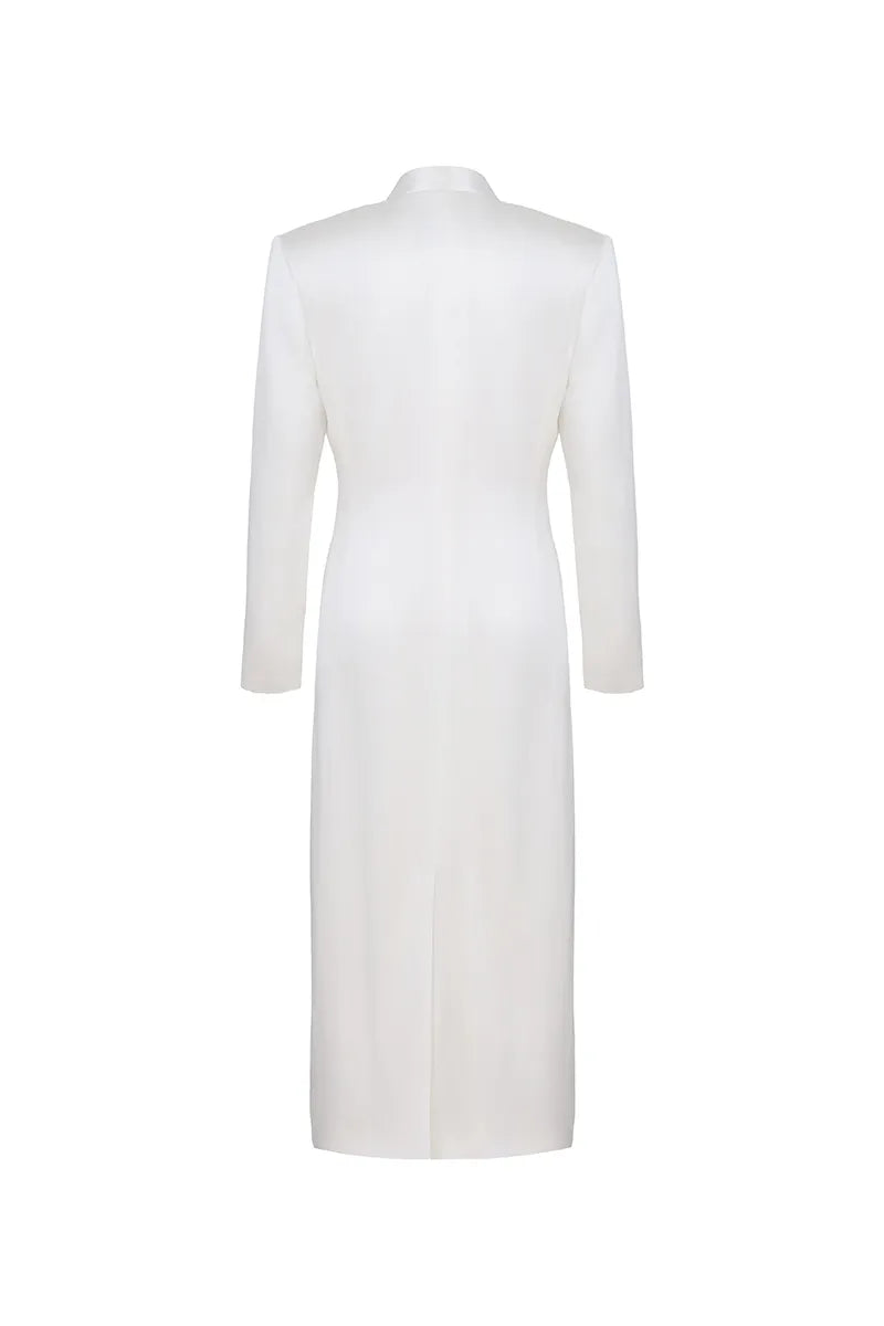 Vintage shawl-collar, wrap-front long coat